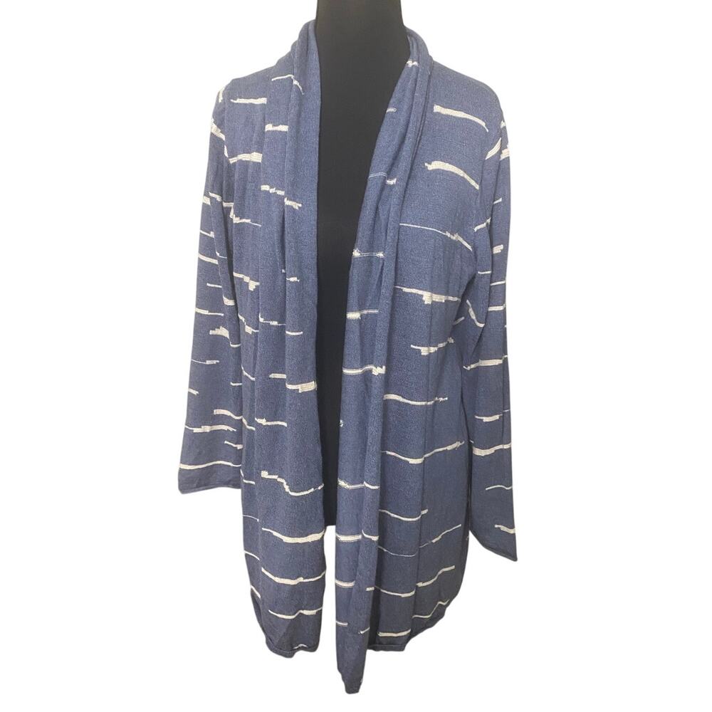 ZOZO Blue White Open‎ Front Cardigan Sweater Women’s Size M cozy layering fall